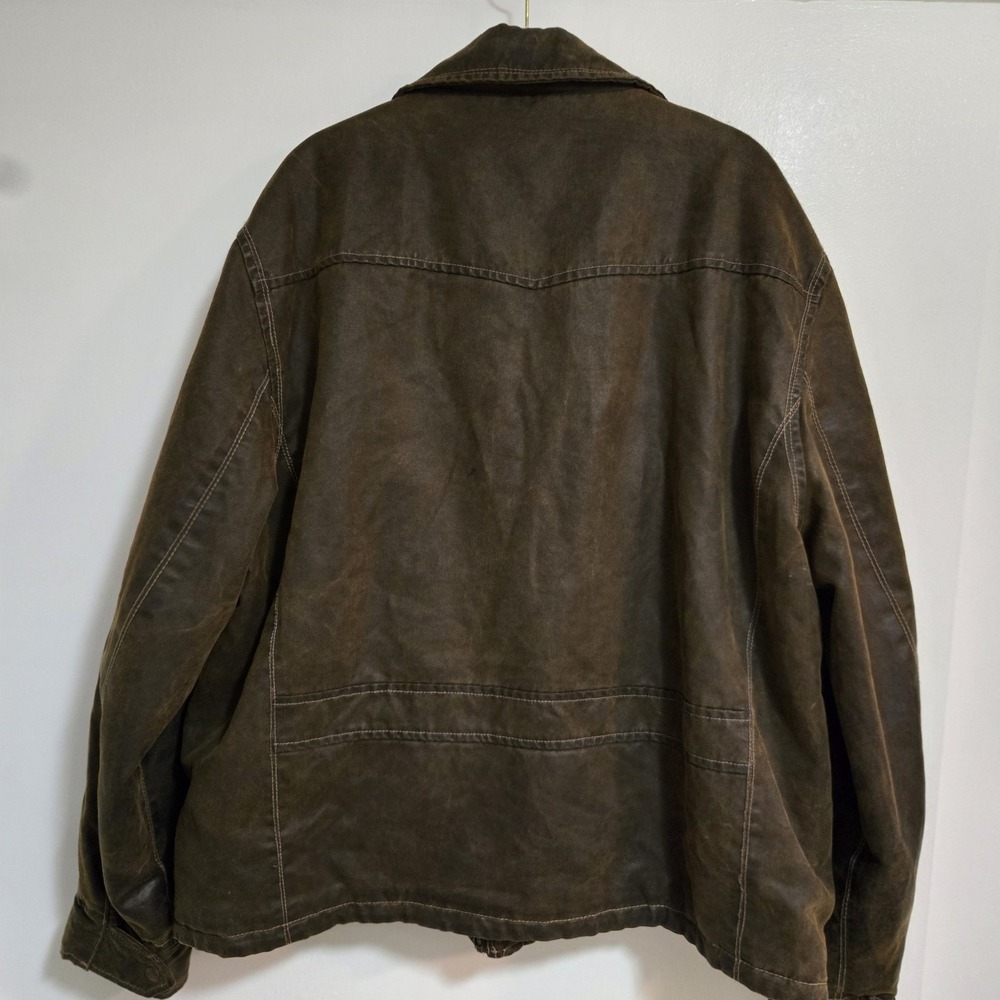 Sundance Men's Size‎ XXL Bomber Biker Jacket Brown Faux Leather Trim Zip Front - Picture 5 of 8